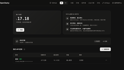 Openclacky 个人 API Key 页面